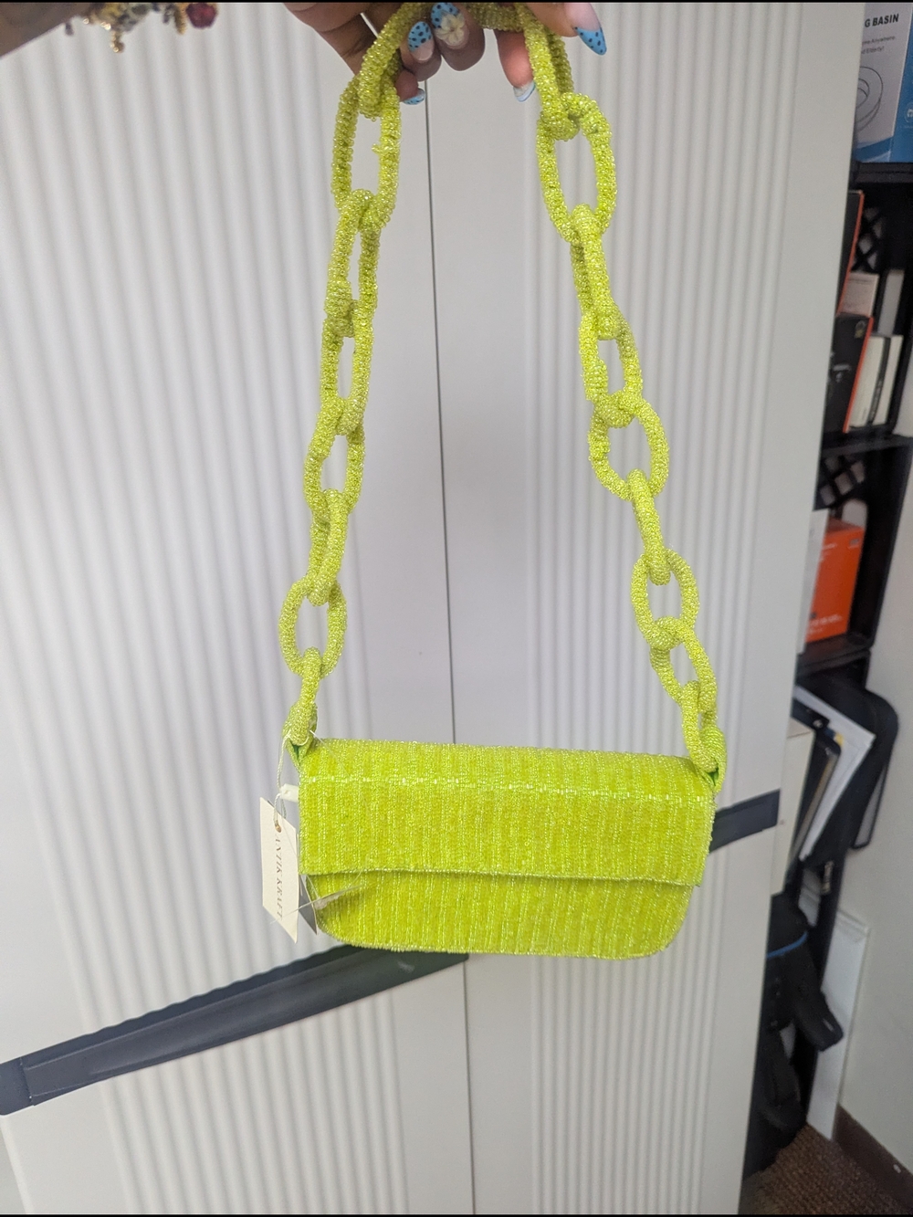 Antik Kraft Neon Lime Beaded Chain Mini Shoulder Bag